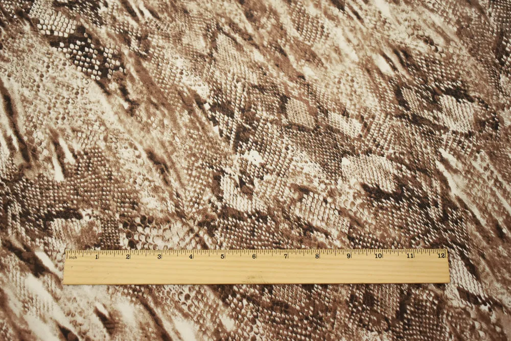 3 1/4 YD PC-Brown-Beige-Ivory Snake Printed Poly Chiffon Woven Fabric