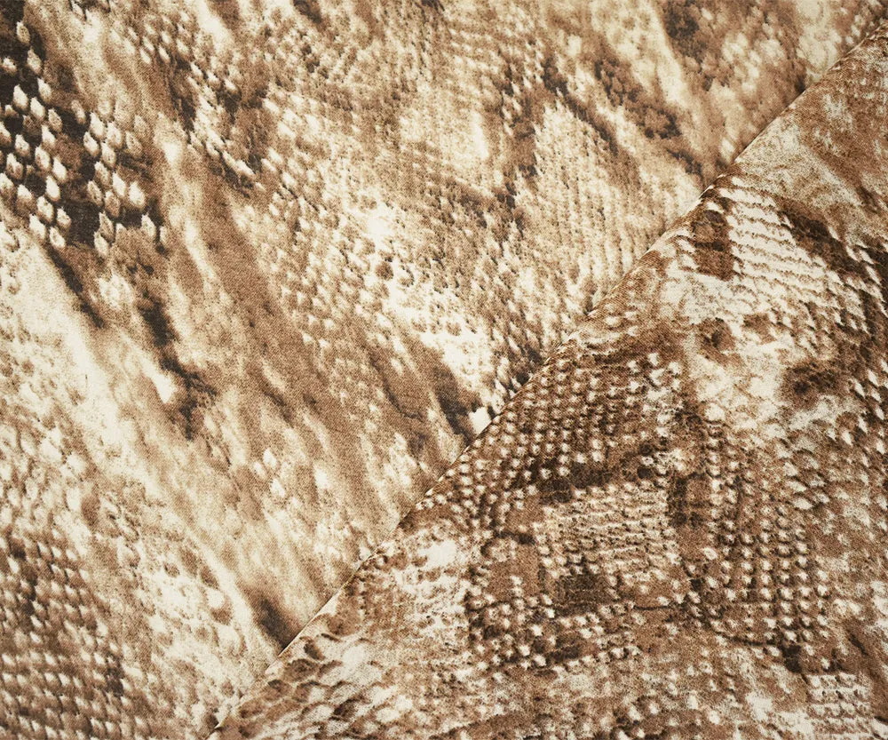 3 1/4 YD PC-Brown-Beige-Ivory Snake Printed Poly Chiffon Woven Fabric