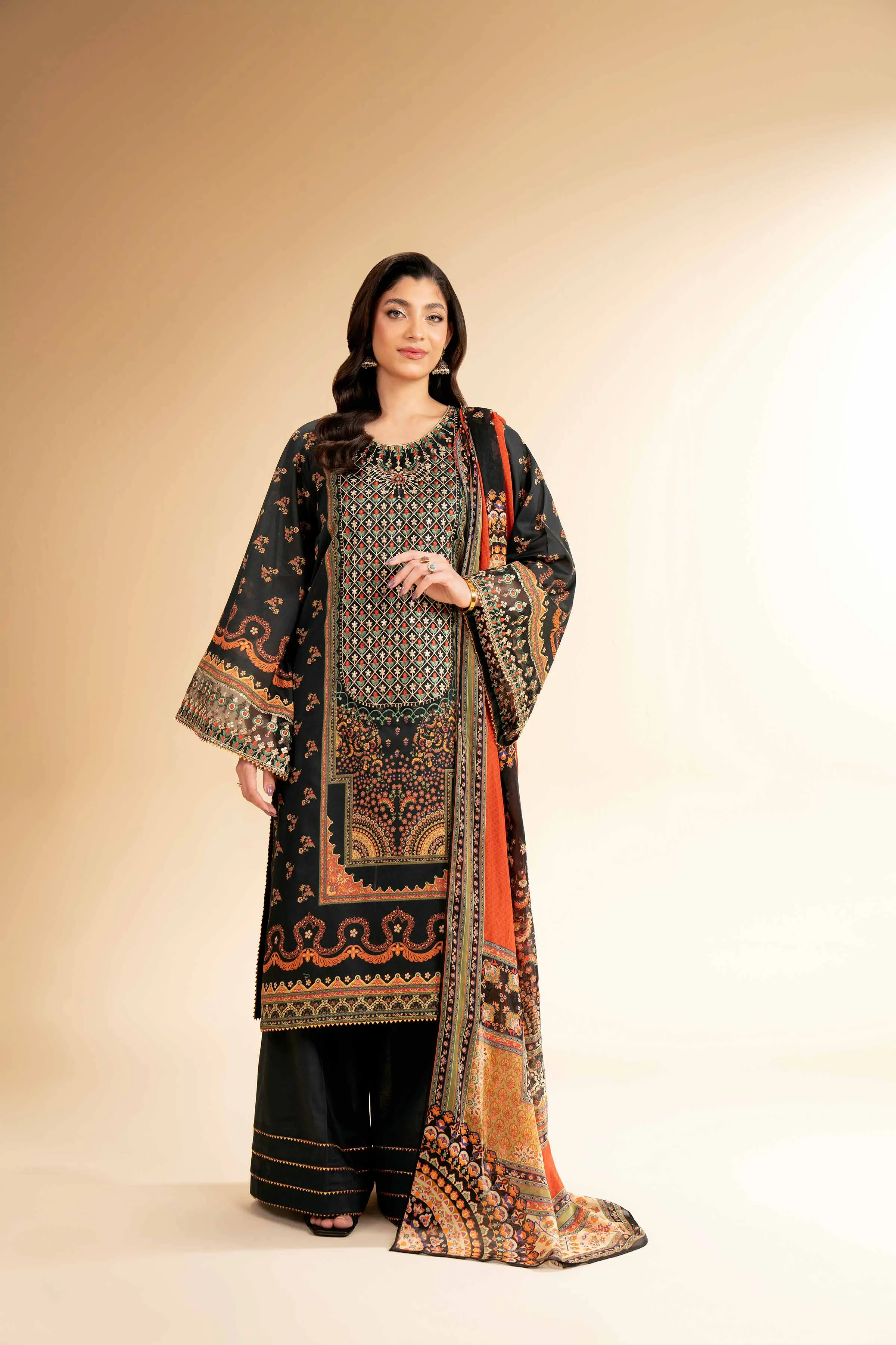 3 Piece - Digital Printed Embroidered Suit - 42501479