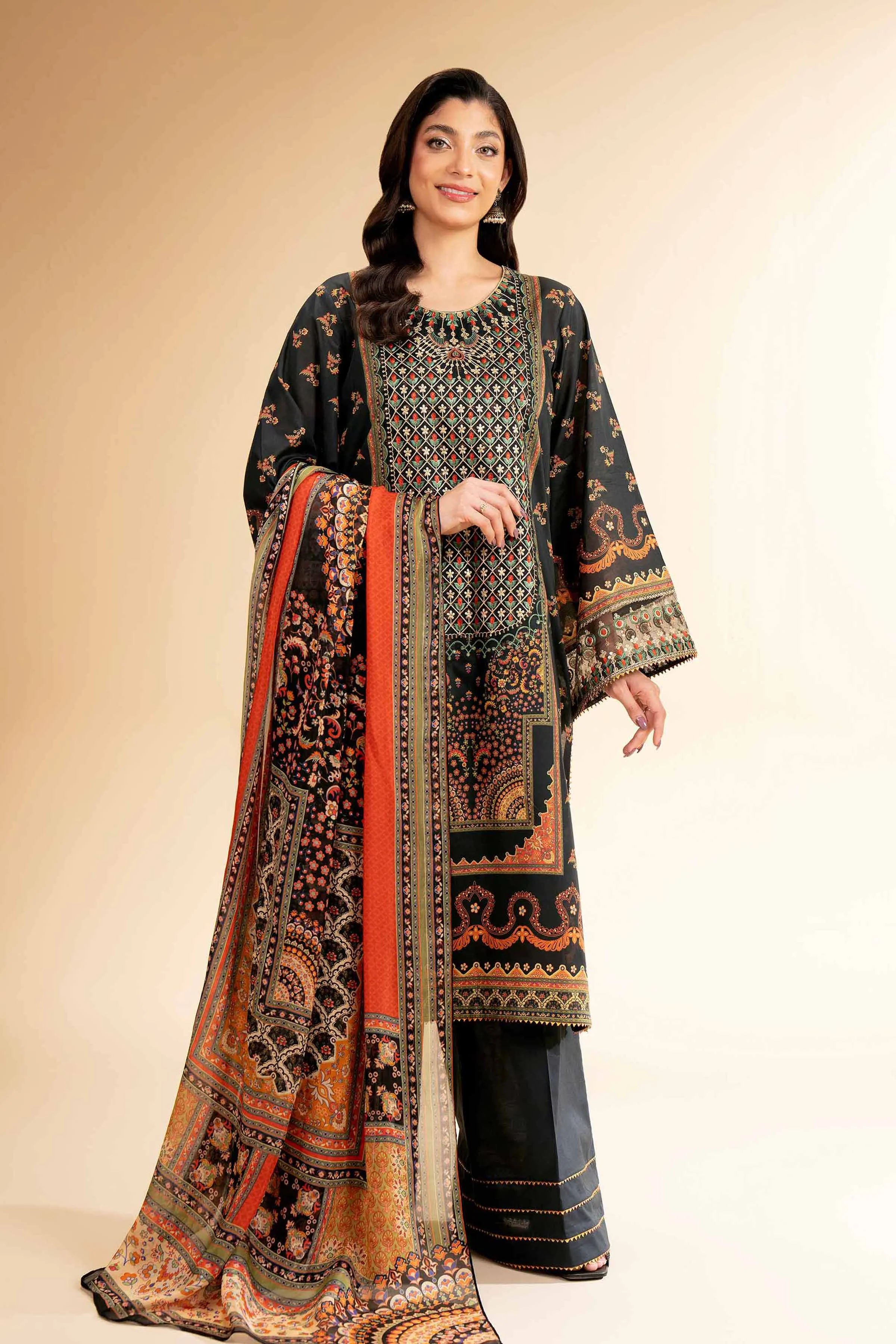 3 Piece - Digital Printed Embroidered Suit - 42501479