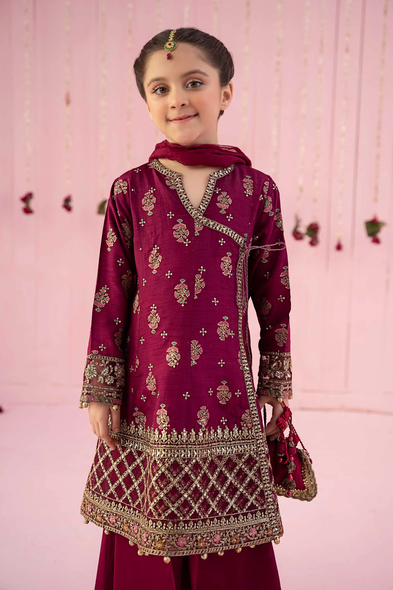 3 Piece Embroidered Raw Silk Suit | MKS-EF24-43