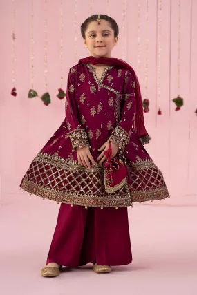 3 Piece Embroidered Raw Silk Suit | MKS-EF24-43