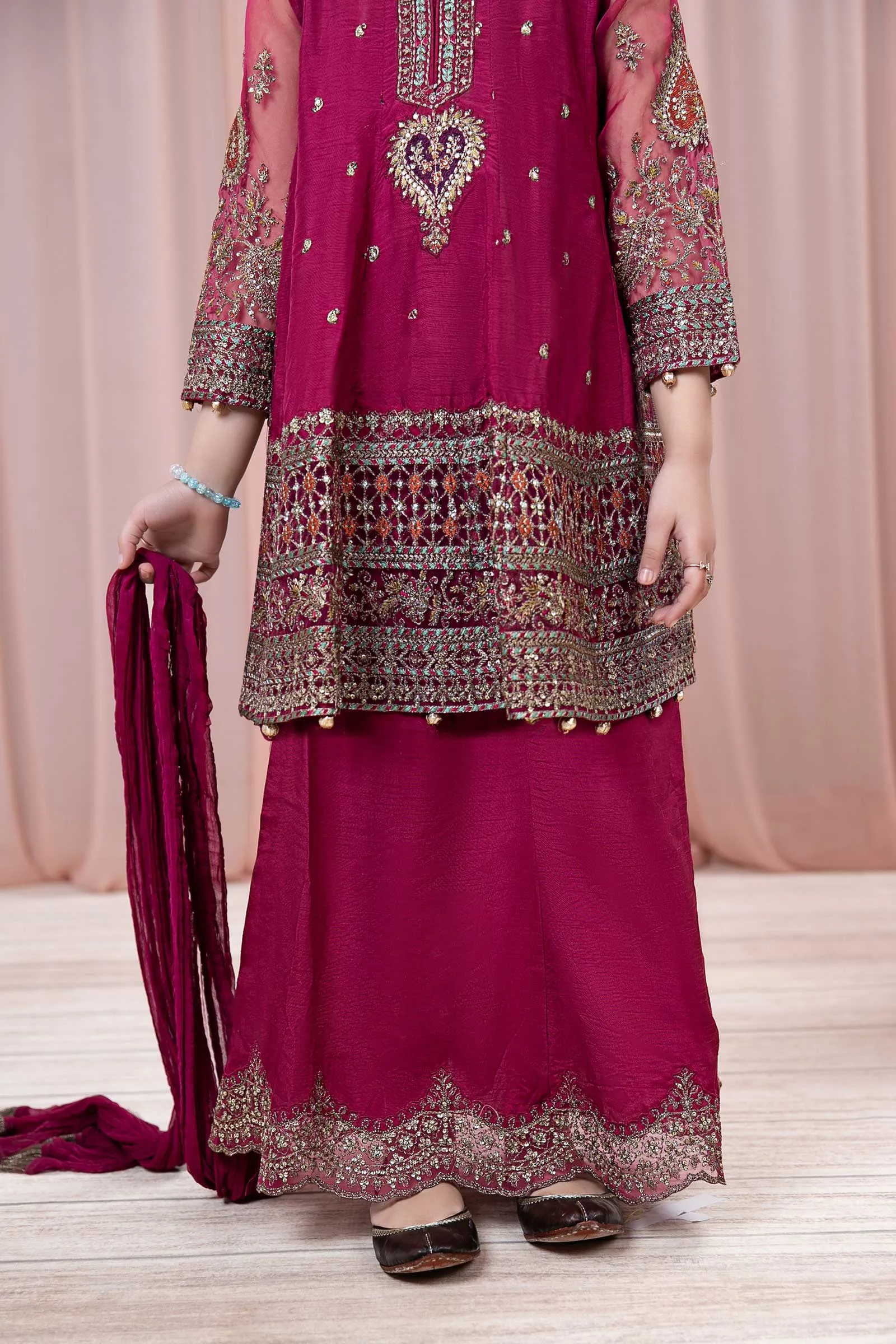 3 Piece Embroidered Raw Silk Suit | MKS-EF24-46