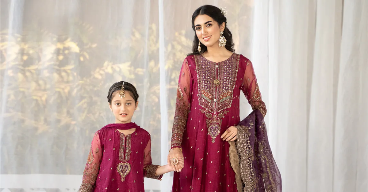 3 Piece Embroidered Raw Silk Suit | MKS-EF24-46