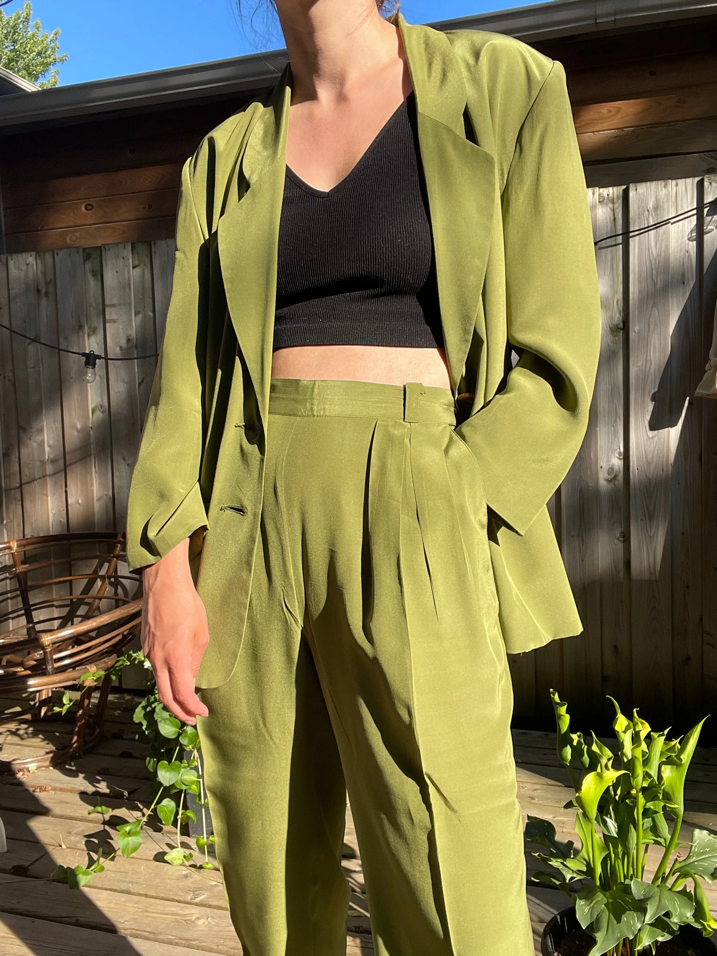 90s Moss 100% Silk Pant Suit - S