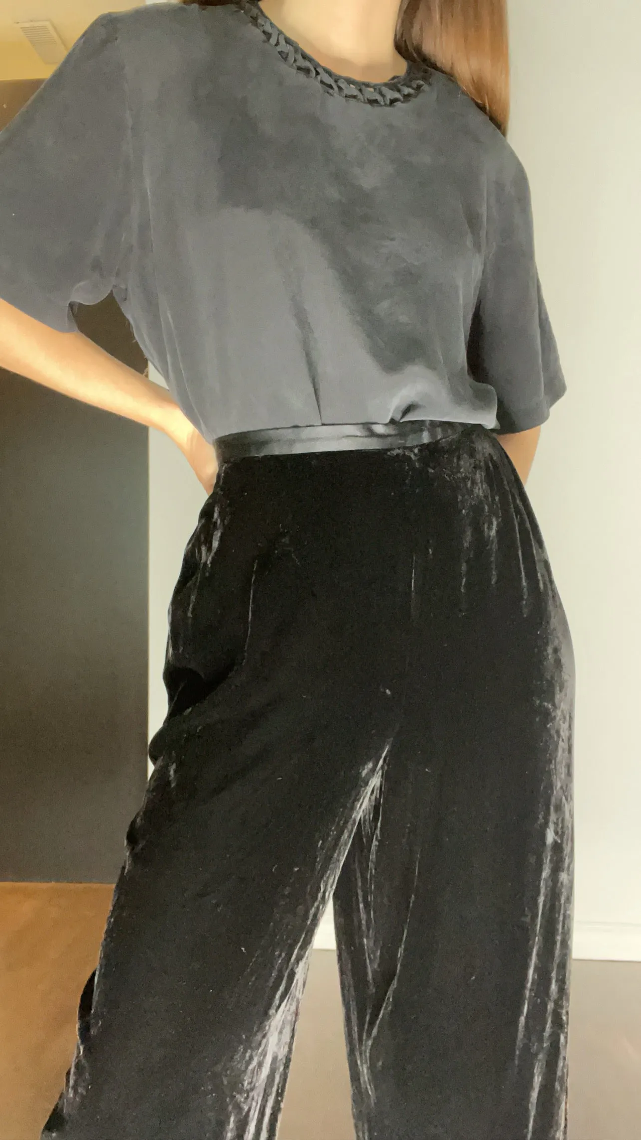 90s Silk Velvet Wide-Leg Trousers 36-40