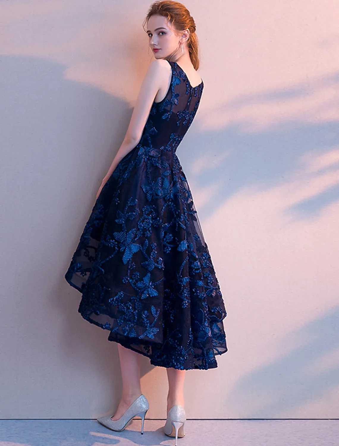 A-Line Cocktail Dresses Minimalist Dress Party Wear Asymmetrical Sleeveless Jewel Neck Tulle with Pleats Pattern / Print