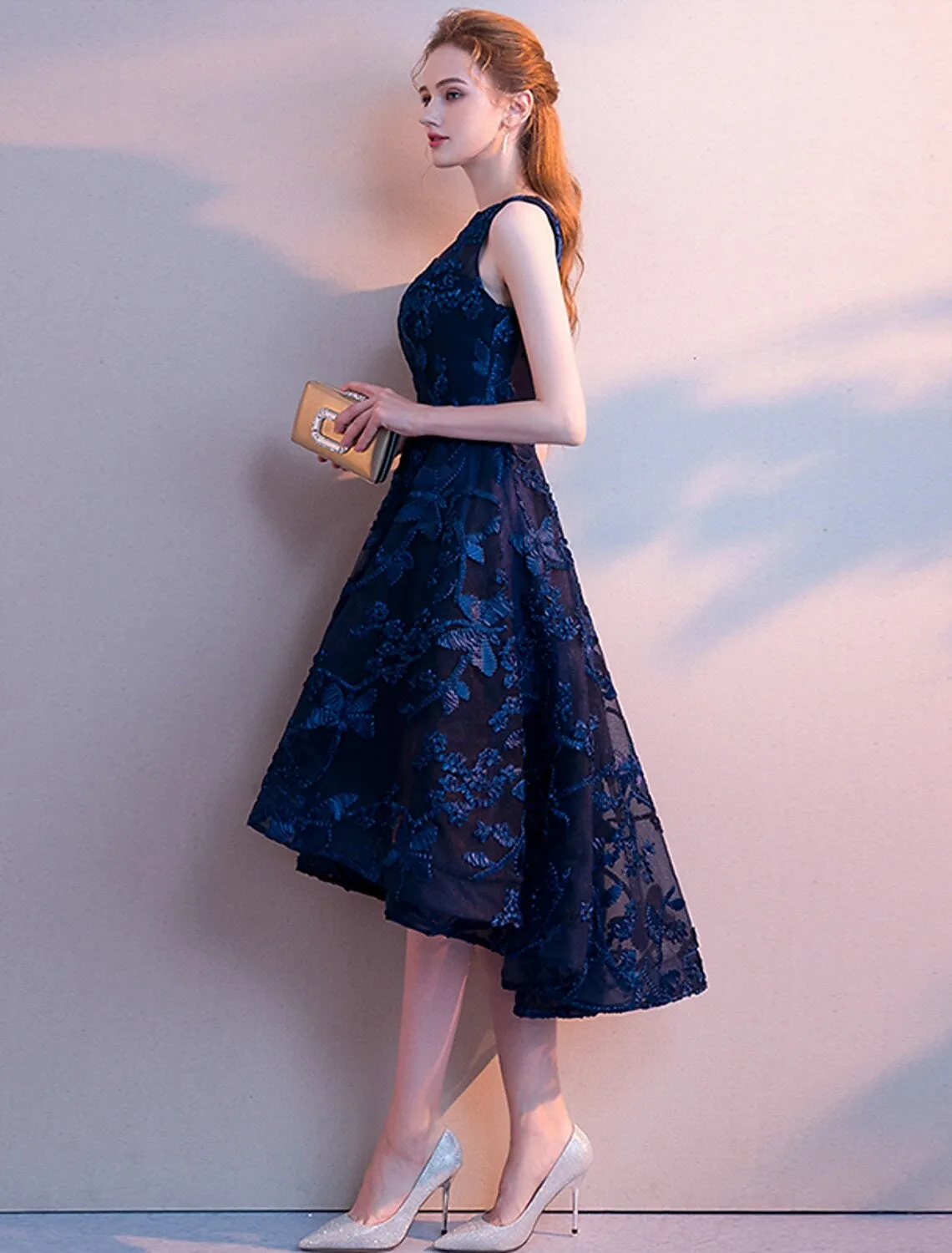 A-Line Cocktail Dresses Minimalist Dress Party Wear Asymmetrical Sleeveless Jewel Neck Tulle with Pleats Pattern / Print