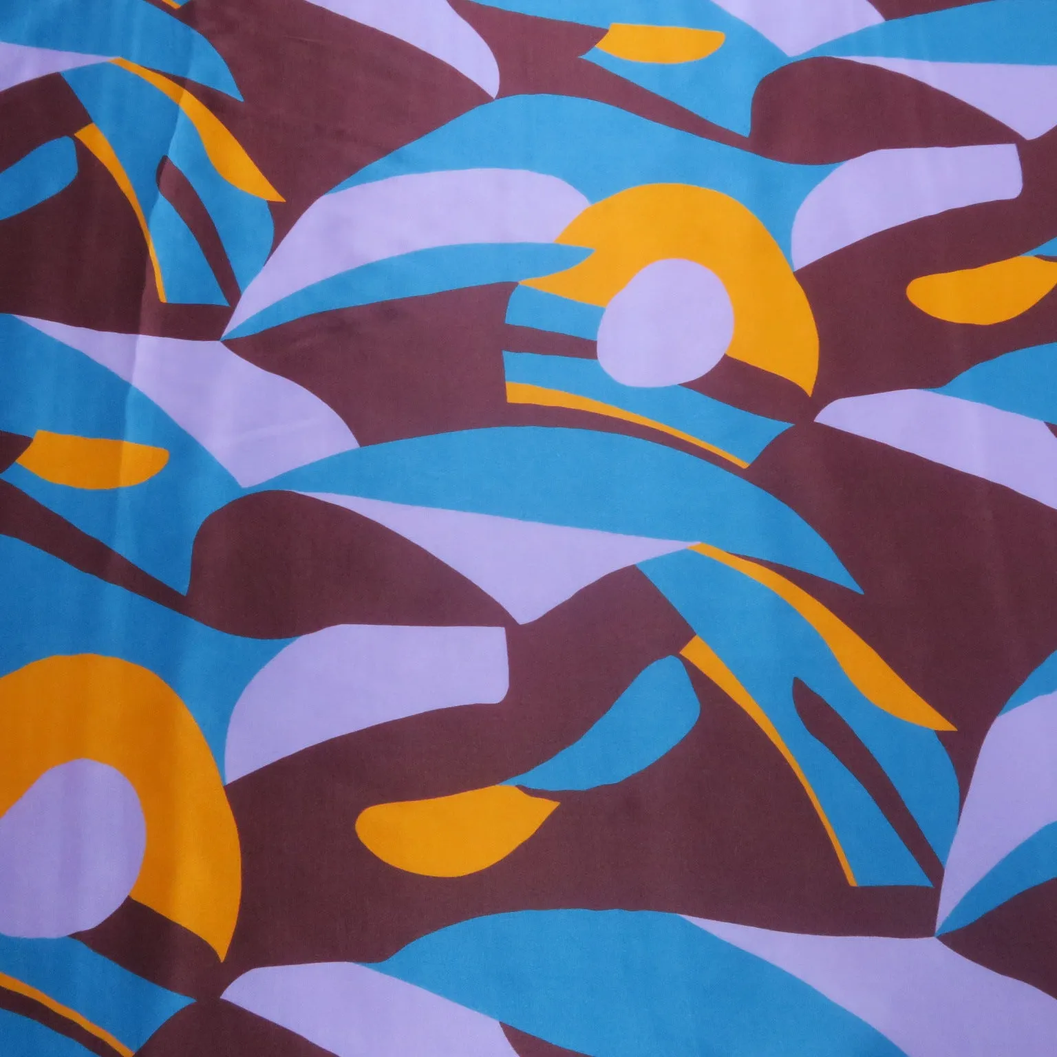 Aqua Orange and Burgundy Geometric on Purple Background Printed Silk Charmeuse Fabric