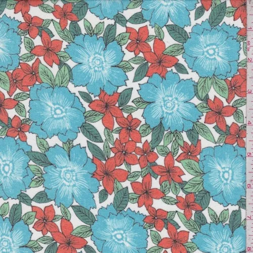 Aqua/Orange Floral Field Chiffon Fabric