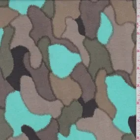 Army/Taupe/Aquamarine Abstract Camo Chiffon Fabric