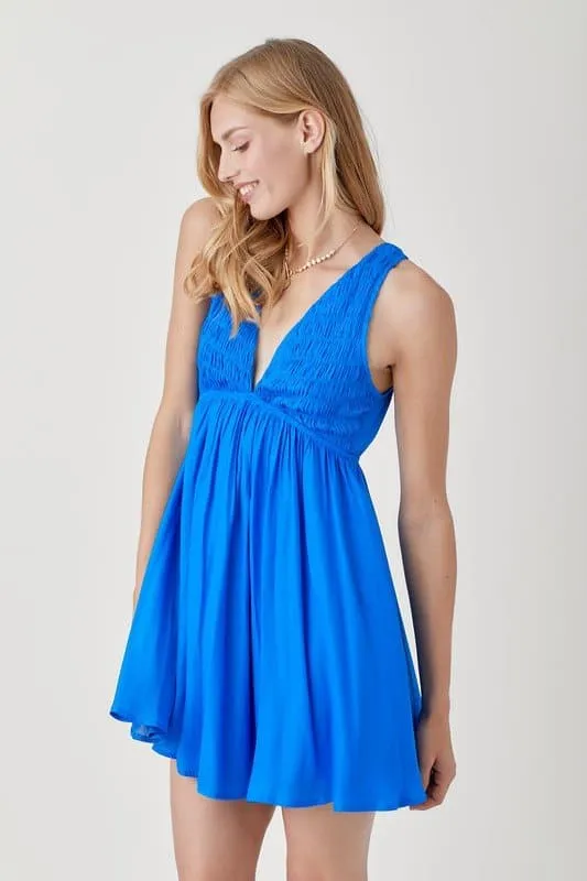 Beach Resort Blue V-Neck Sleeveless Mini Dress