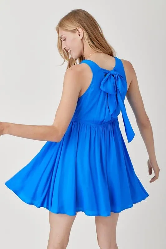 Beach Resort Blue V-Neck Sleeveless Mini Dress