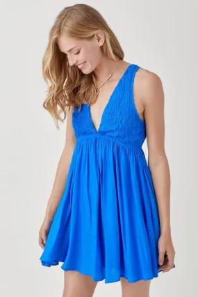 Beach Resort Blue V-Neck Sleeveless Mini Dress