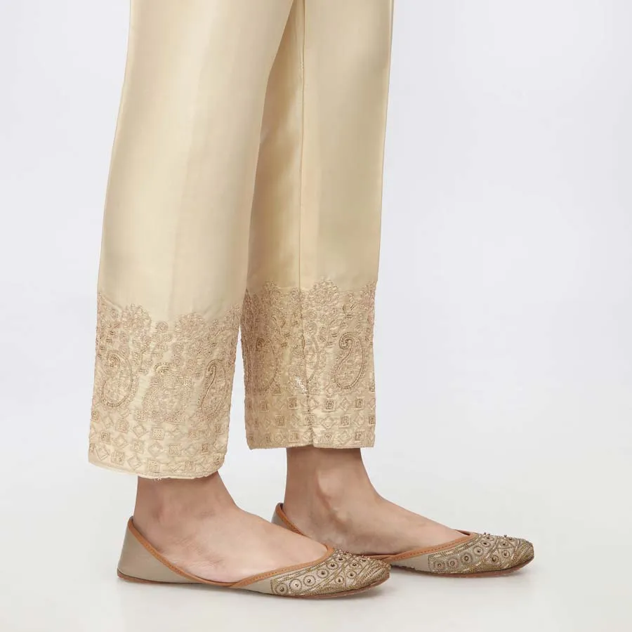 Beige Embroidered Shamouse Silk Trouser PW3694