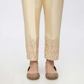 Beige Embroidered Shamouse Silk Trouser PW3694