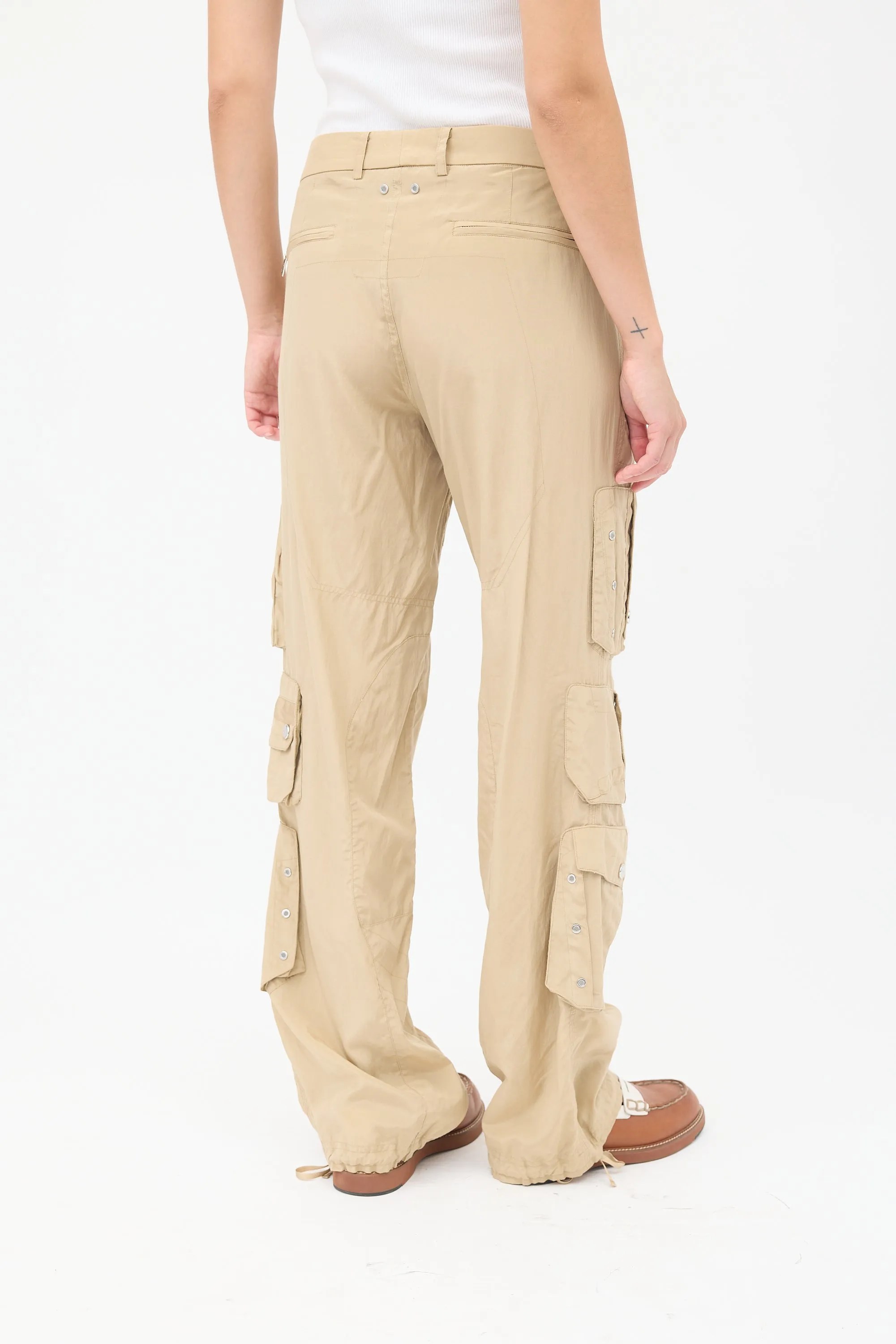 Beige Silk & Cotton Cargo Trouser