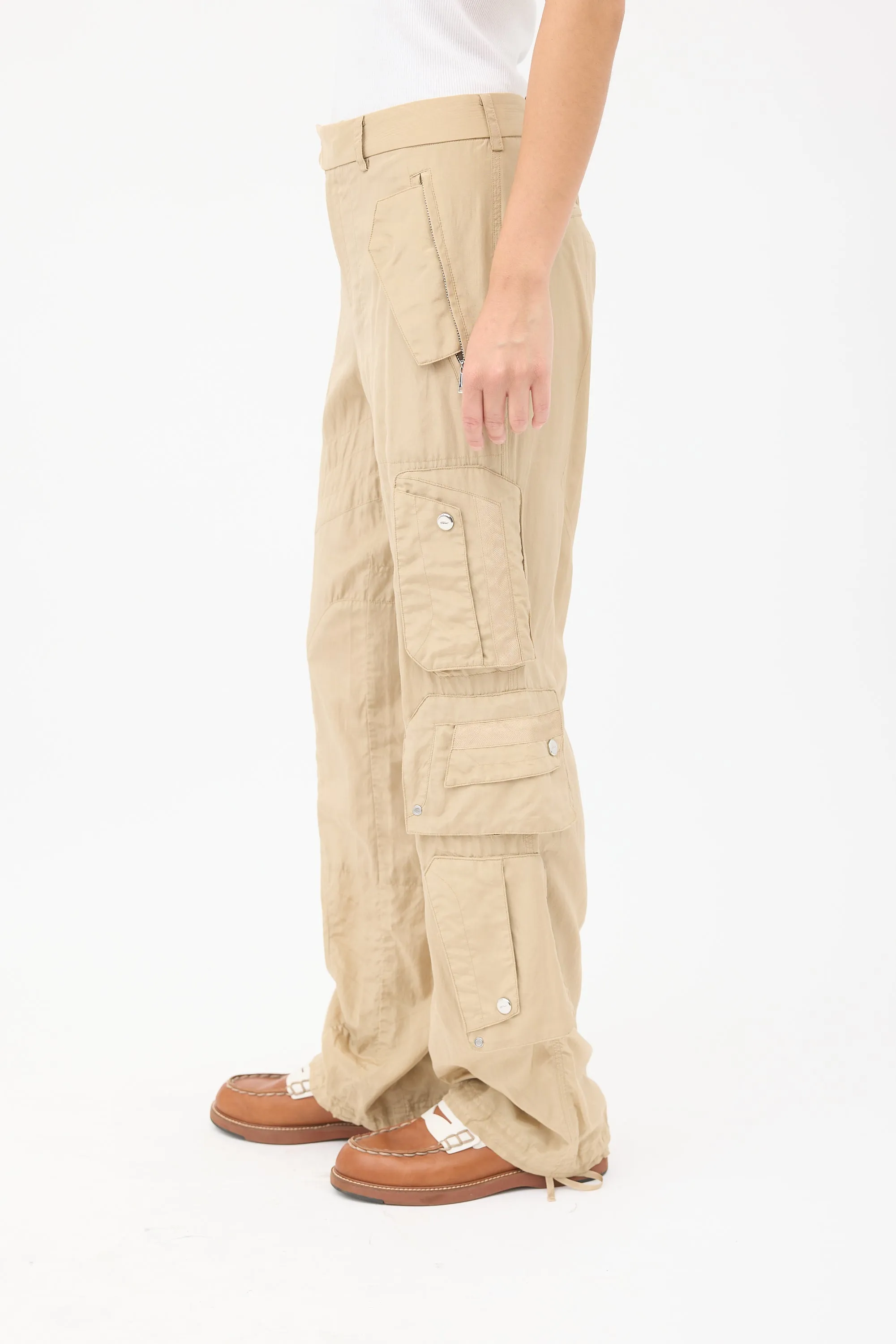 Beige Silk & Cotton Cargo Trouser