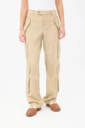 Beige Silk & Cotton Cargo Trouser