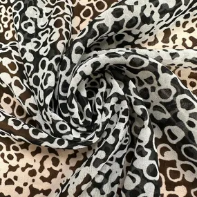 Black and White Circle Print Poly Chiffon Fabric