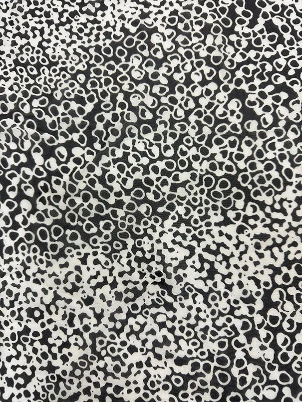 Black and White Circle Print Poly Chiffon Fabric