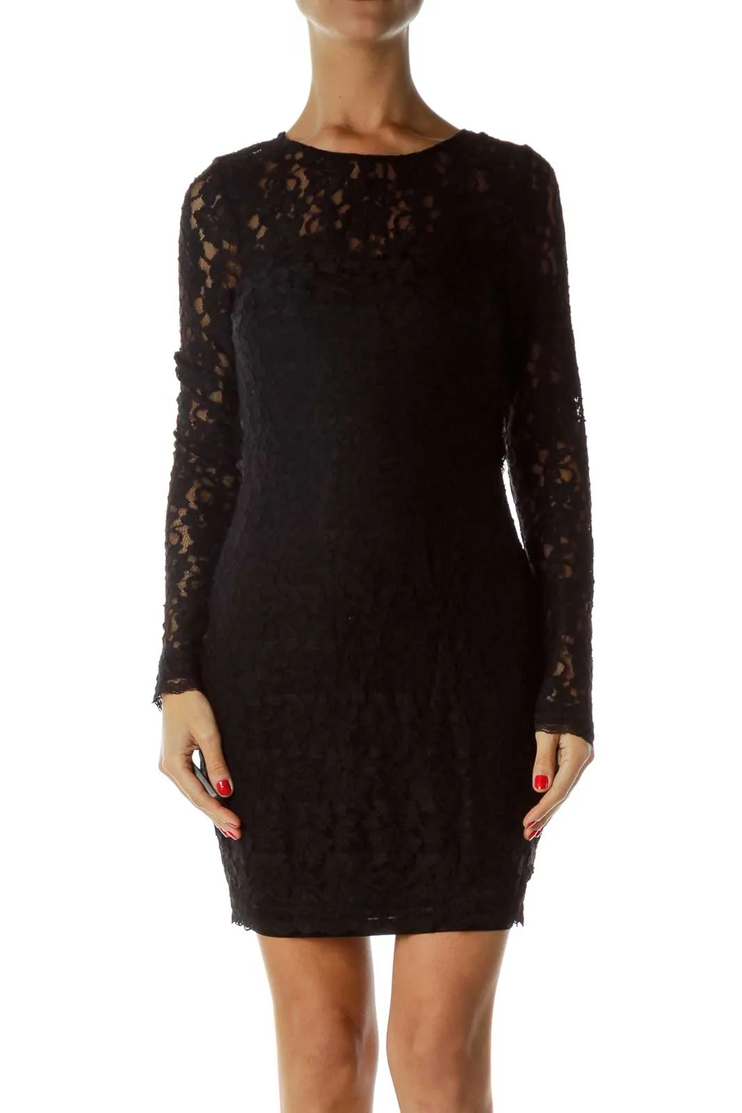 Black Lace Open-Back Cocktail Dress