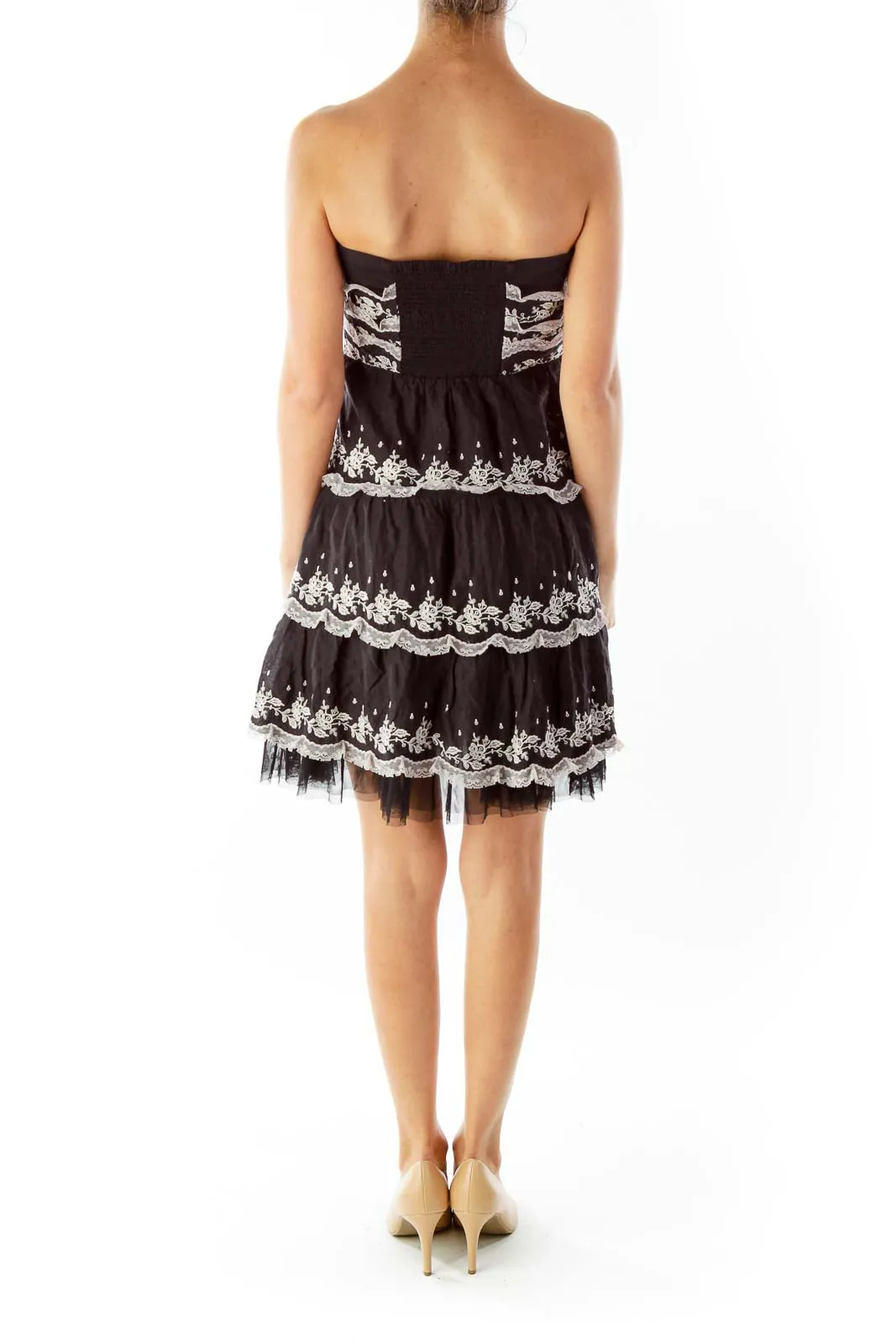 Black Lace Tiered Strapless Mini Dress