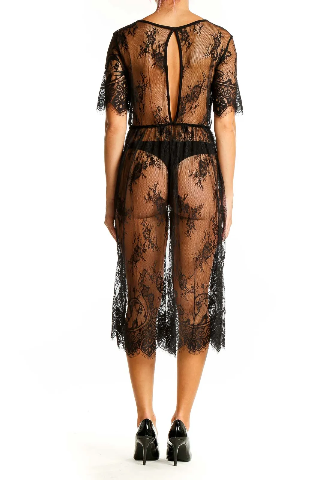 Black Lace Transparent Dress