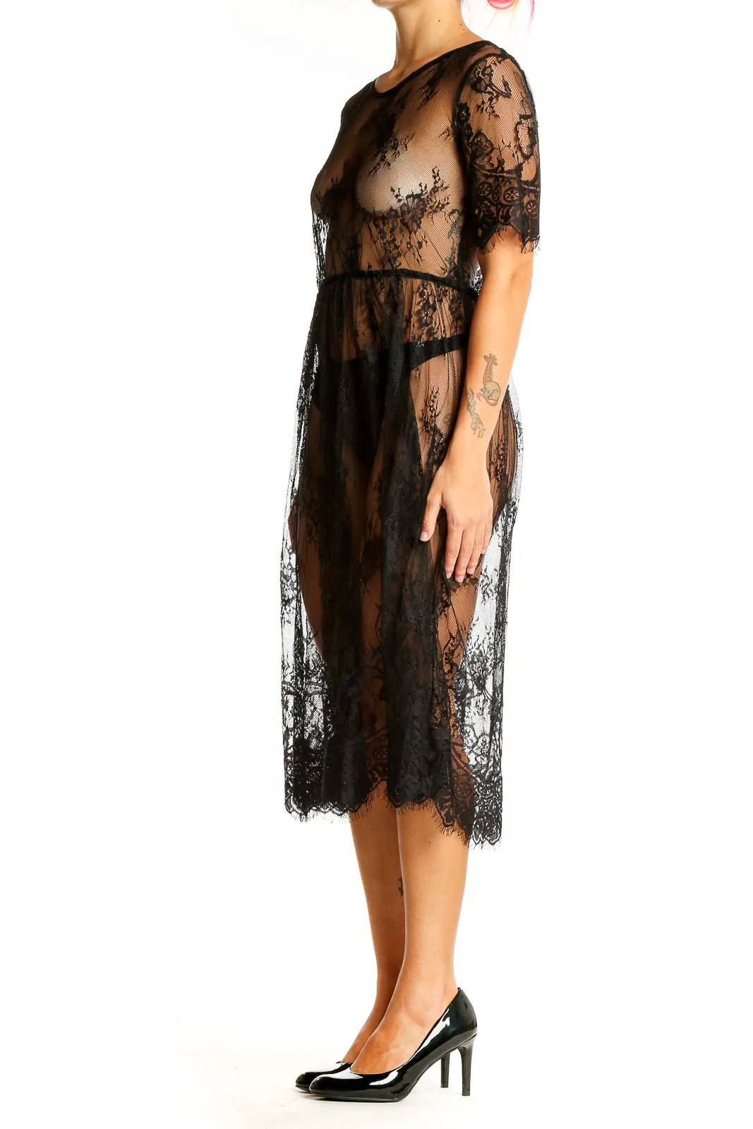 Black Lace Transparent Dress