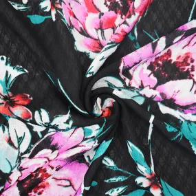 Black-Pink-Multi Floral Printed Ogee Texture Dobby Chiffon Woven Fabric