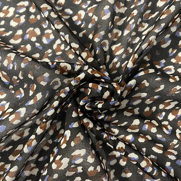 Black Popcorn Look Print Chiffon Fabric