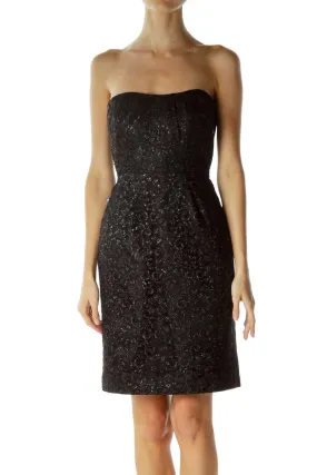 Black Shiny Lace Strapless Dress