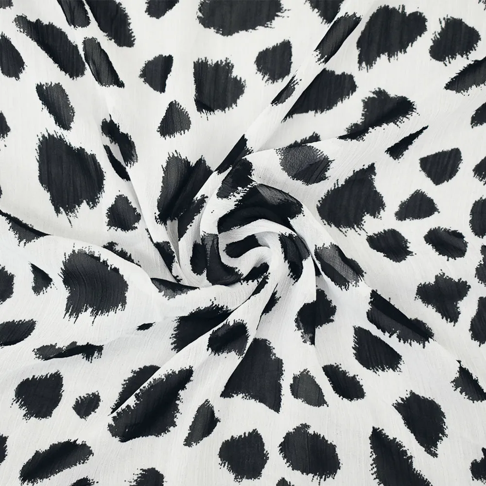 Black-White Cheetah Printed Poly Yoryu Crinkle Chiffon Woven Fabric