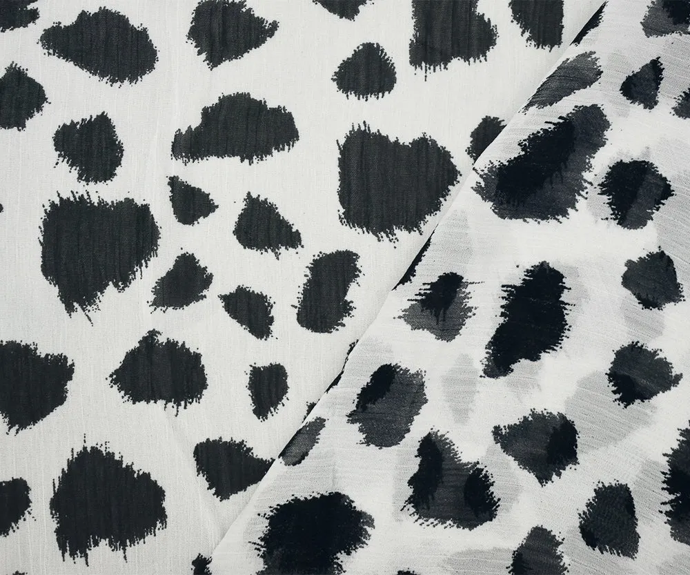 Black-White Cheetah Printed Poly Yoryu Crinkle Chiffon Woven Fabric