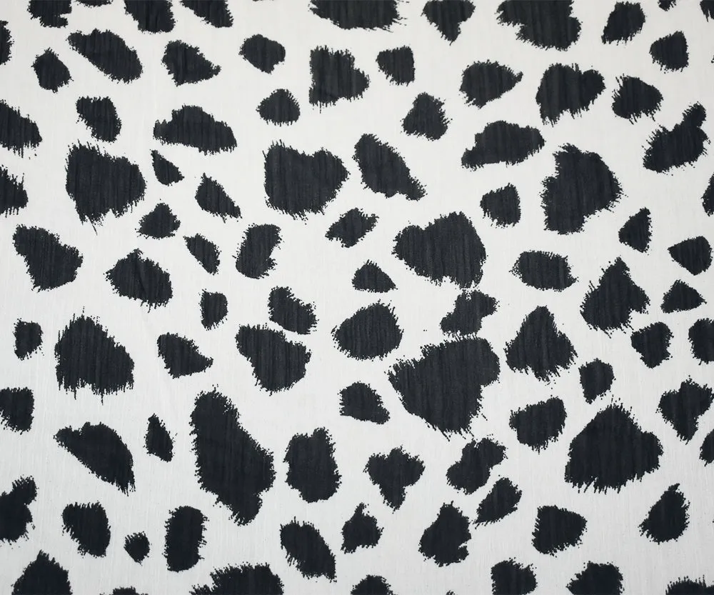 Black-White Cheetah Printed Poly Yoryu Crinkle Chiffon Woven Fabric