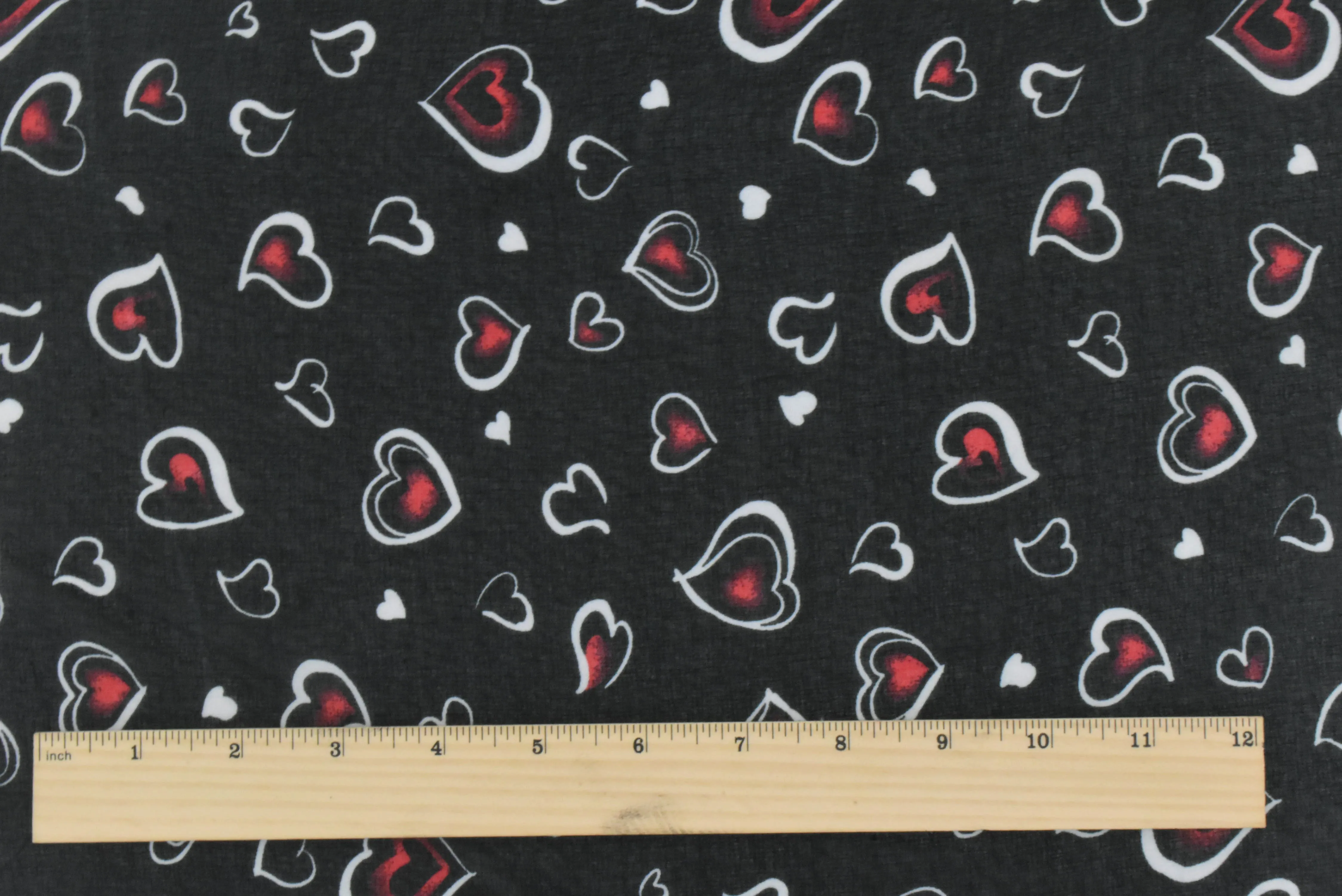 Black-White-Red Heart Printed Poly Chiffon Woven Fabric