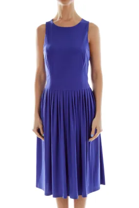 Blue Pleated Sleeveless Dress