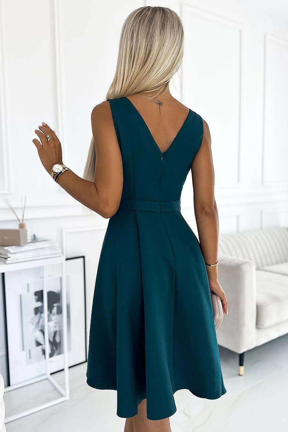 Bottle Green Asymmetrical Cocktail Dress by Numoco