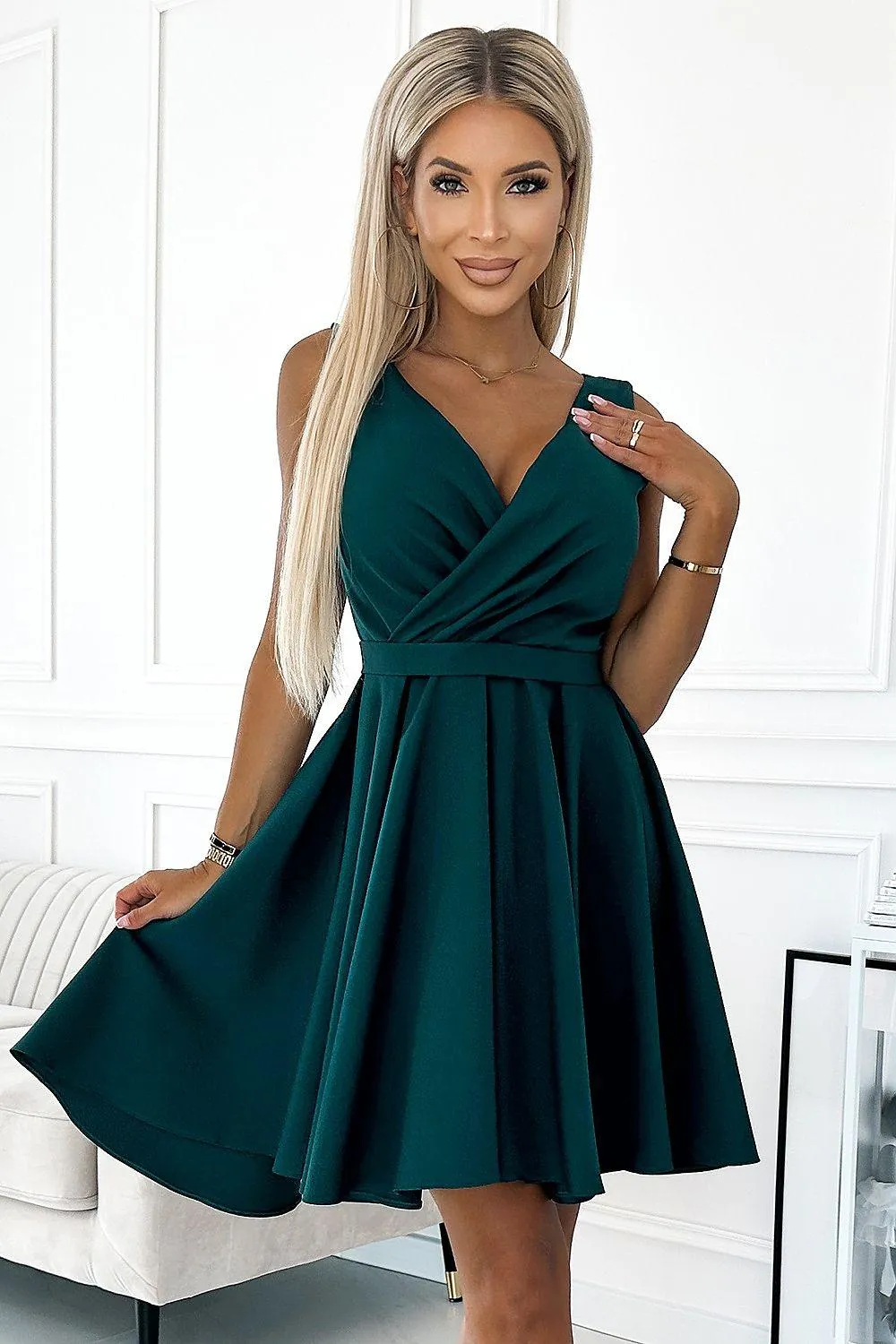 Bottle Green Asymmetrical Cocktail Dress by Numoco