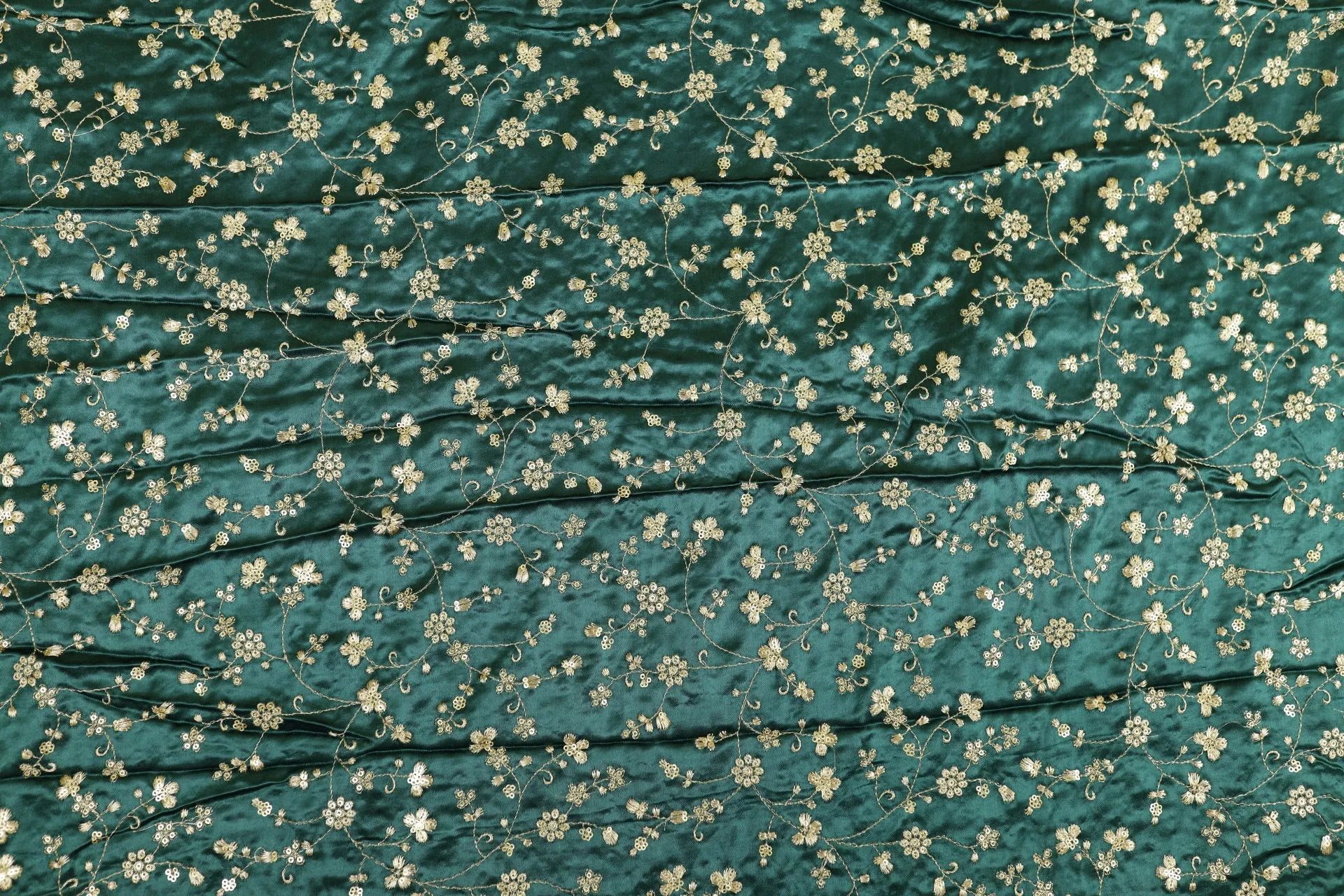 Bottle Green Floral Embroidered Viscose Gaji Silk Fabric (Wholesale)