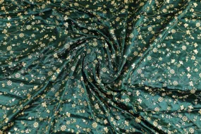 Bottle Green Floral Embroidered Viscose Gaji Silk Fabric (Wholesale)