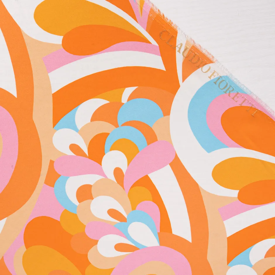 Bright Orange, Pink & Blue Printed Silk Satin