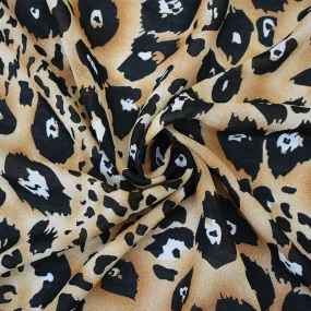 Brown-Black-White Abstract Leopard Printed Poly Chiffon Woven Fabric