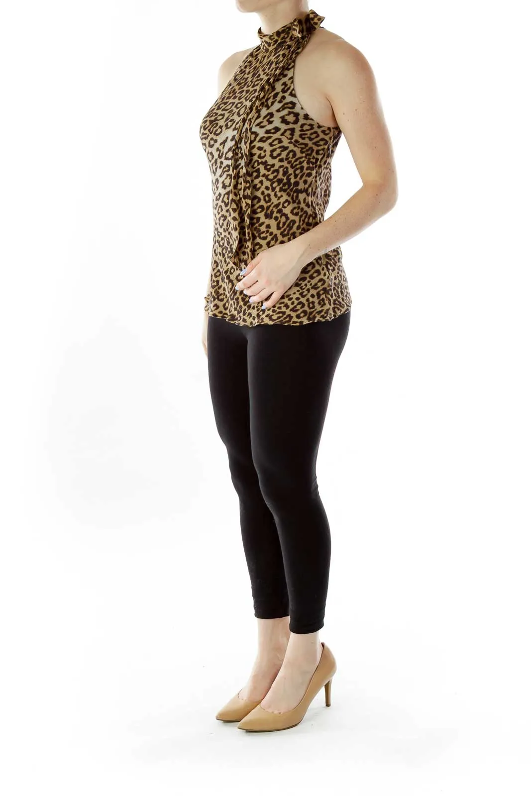 Brown Cheetah Silk Halter Top