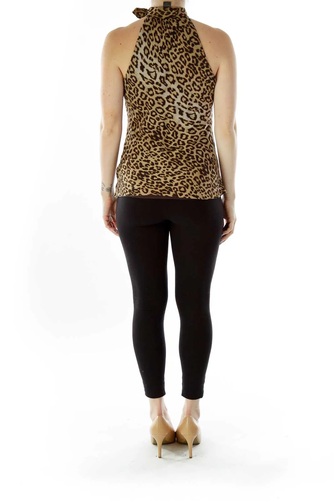 Brown Cheetah Silk Halter Top