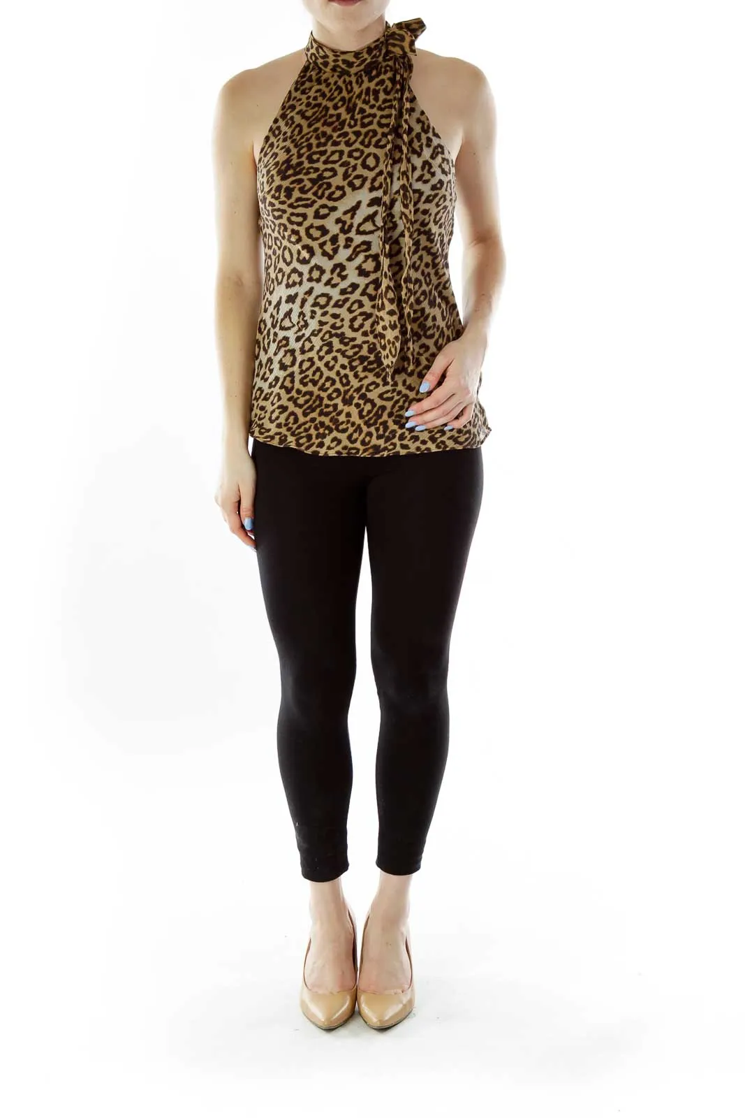 Brown Cheetah Silk Halter Top