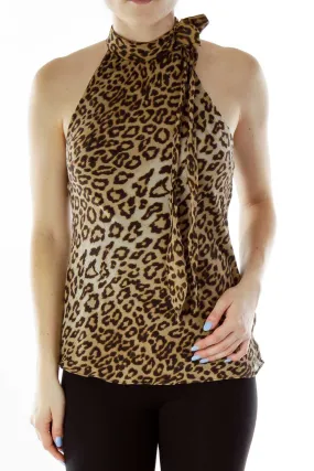 Brown Cheetah Silk Halter Top