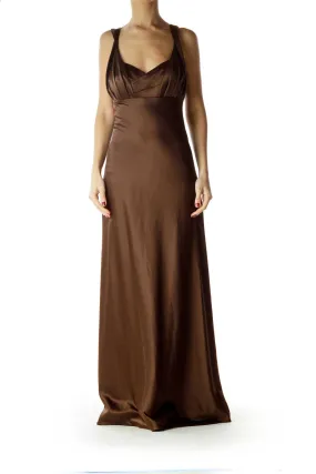 Brown Empire Waist Evening Dress