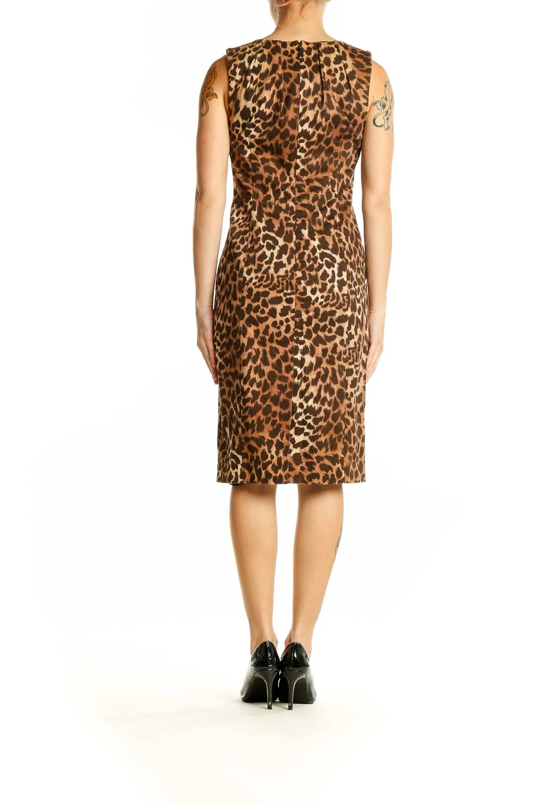 Brown Leopard Print Sleeveless Sheath Dress