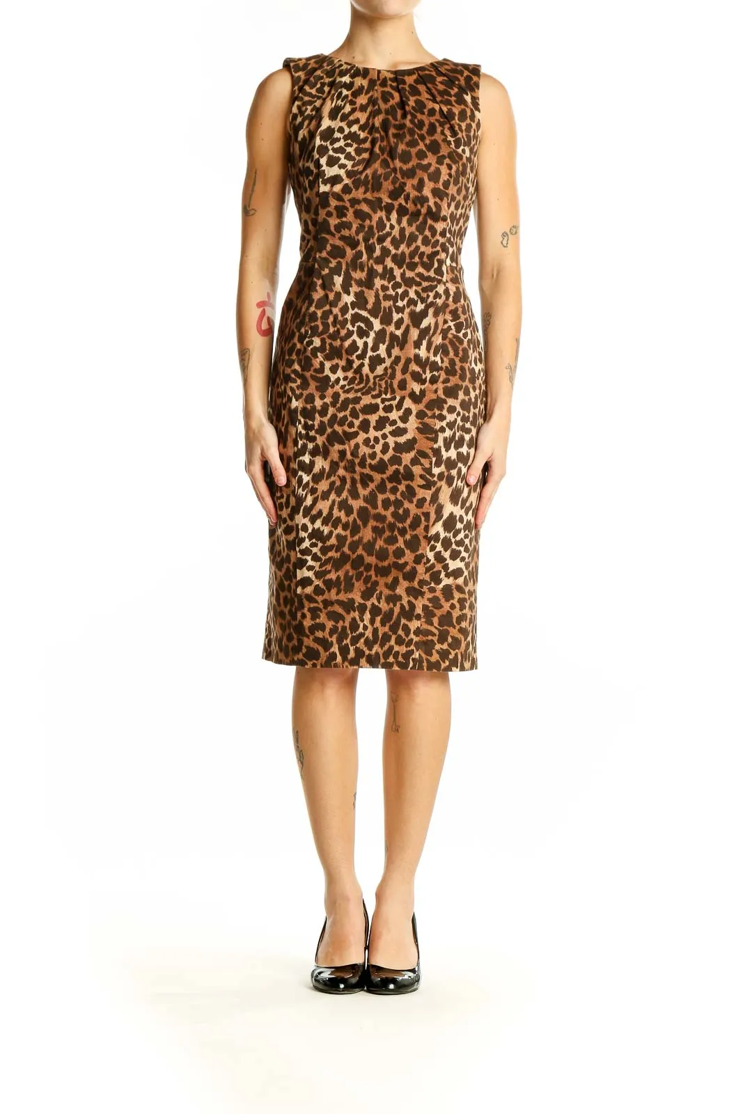 Brown Leopard Print Sleeveless Sheath Dress